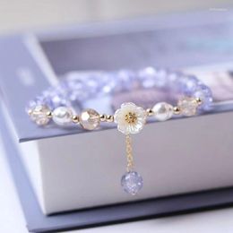 Strand Fashion Flower Imitation Pearl Crystal Beads Bracelet For Women Elastic Adjustable Charm Friendship Jewellery Accessories