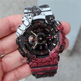 Men's Sports Iced out watch Digital Quartz Watch LED Dual Display One Piece Automatic Hand Raise Light Waterproof and Shockpr215w