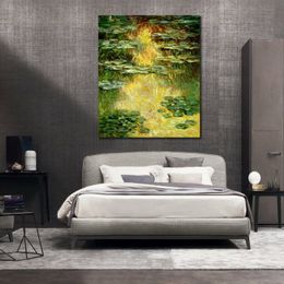 Fine Art Canvas Painting Water Lilies (yellow Hue) Handcrafted Claude Monet Reproduction Artwork Home Decor