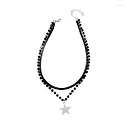 Choker Five-pointed Aesthetic Necklace Leathers O Style Clavicle Chain Women Leisure Neck Jewellery Birthday Gift