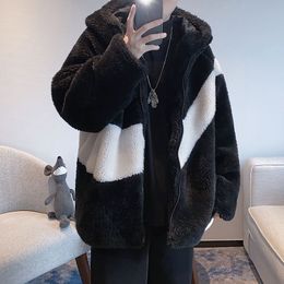 QNPQYX New Hooded Sweatshirts Harajuku Zipper Hoodie Black Oversized Hoodie BF Style Faux Lamb Fleece Korean Fashion Winter Outerwear