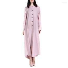 Ethnic Clothing Party Dresses Abayas For Women Dubai Printed Long Sleeve V-Neck Button Tape Trim Belted Kaftan Split Hem Clothes