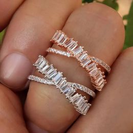 Huitan New Women Wedding Rings Fashion Cross Shape Full Paved Dazzling CZ Stone Exquisite Versatile Female Accessories Jewelry