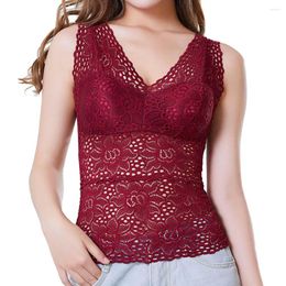 Camisoles & Tanks Sexy Lace Long Cami Bra Crochet Vest Women Floral Padded Ladies Underwear Solid Colour
