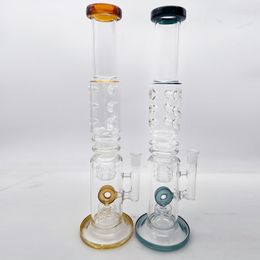 17 Inch aqua golden Big glass bong water pipe bubbler with bowl and quartz banger for free