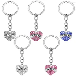 Keychains White Crystal Heart Jewelry Teacher Charm Keychain For Teacher's Day Key Holder Handbag Accessories Gift