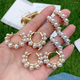 Hoop Earrings 5 Pairs Classic Round Shell Pearl Gold Colour Elegant Women For Girlfriend Wedding Jewellery