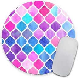 Cool Rainbow Pastel Watercolour Moroccan Pattern Prints Mouse Pad Mouse Pad Customised Round Non-Slip Rubber Mousepad 7.9 Inch