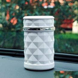 Ashtrays Car Accessories Universal Luxury Portable Led Light Ashtray Cigarette Holder Styling Smoke Black White Storage Cup Dh0971 T Dhgc4