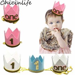 Chicinlife 1Pcs Blue/Pink/White 1 Years Old Birthday Crown Headband Baby Shower Boy Girl 1st Birthday Party Hat Decor Supplies L230621