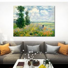 Poppy Field Argenteuil Handmade Claude Monet Painting Landscape Impressionist Canvas Art for Entryway Decor