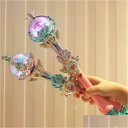 Led Rave Toy Luminous Toys Electric Lights Music Girl Childrens Hand Hold Starry Sky Magic Wand Scepter Plastic Princess Queen Play Dhpoa