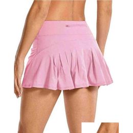 Skirts Lu-07 Tennis Pleated Yoga Skirt Gym Clothes Women Running Fitness Golf Shorts Sports Back Waist Pocket Zipper S Sunsn Design Dhkqs