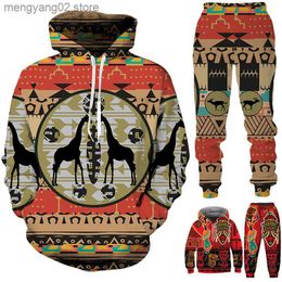 Men's Tracksuits Retro Style 3D African Print Streetwear Hoodie Suit Casual Kids Boys/Men's Sweatshirts Vintage Sportswear Tracksuit Pants Sets T230714