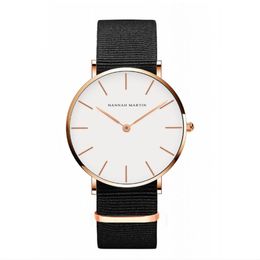 Hannah Martin 36MM Simple Dial Womens Watches Accurate Quartz Ladies Watch Comfortable Leather Strap or Nylon Band Wristwatches307E