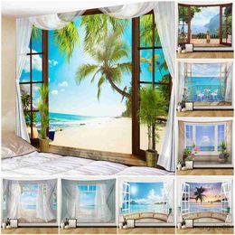 Tapestries Dome Cameras Beach Coconut Tree Scenery Tapestry Wall Hanging Trippy Wall Art Bedroom Window Decor Wall Tapestry Curtain Background R230714