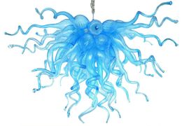 New Arrival Blue Long Hanging Lights Aesthetic Sprial Suspended Chandelier Luxury Dining Ceiling Lamp Indoor Decoration