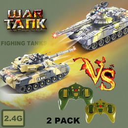 Electric/RC Car 2 PACK RC tanks 2.4G Fighting Battle Tanks with LED Life Indicators Realistic Sounds Remote Control Boy Toys For Kids Children 230713