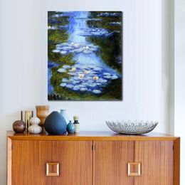 Water Lilies (blue-green) Hand Painted Claude Monet Canvas Art Impressionist Landscape Painting for Modern Home Decor