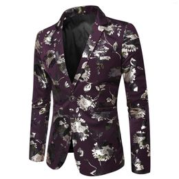 Men's Suits Mens Bronzing Floral Suit Jacket Stylish Notched Lapel One Button Tuxedo Blazer Men Dinner Party Prom Wedding Costume Homme XXXL