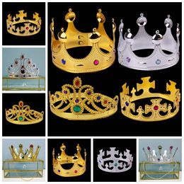 Gold Silvery Crown King Queen Princess Prince Tiara Costume Accessory for Adult Kids Party Favors