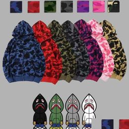 Men'S Hoodies Sweatshirts Shark Designer Hoodie Sweater Mens Women Camouflage Jacket Jogger Zipper Japanese Fashion Sportwear Bran Dhlqf