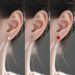 Stud Earrings Trendy Silver Color Small Round Bead Hetian Jade Red For Women Girl Gift Fashion Jewelry Dropship Wholesale