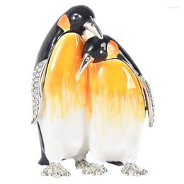 Jewelry Pouches Penguin Trinket Box With Shinning Rhinestones Hand-painted Accessories D55Y