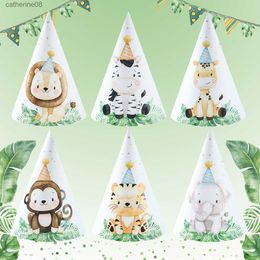 6pcs/lot New Lovely cartoon Jungle Lion Theme Party Paper Caps Cartoon Animal Party Hats For Kids Birthday Party Supplies L230621