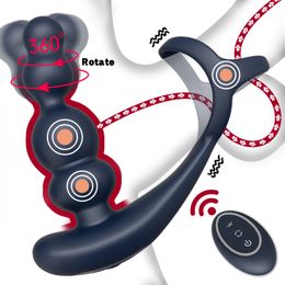 Vibrators Male Prostate Massager Vibrator 360Rotate Anal Plugs Penis Ring Butt Plug Wireless Control Sex Toy for Men Masturbator 230714