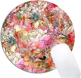 Colorful Watercolor Floral Pattern Mouse Pad Round Non-Slip Rubber Mousepad Computer Decor Cute Desk Accessorie Design Mouse Pad