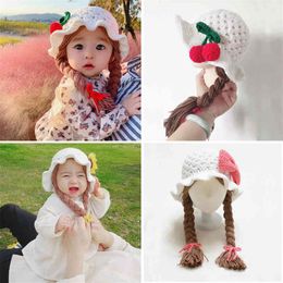 Handmade Knitted Baby Girl Wig Infant Wigs Brades Kid Crochet Hat Caps With Plaits Bebe Pography Props Headwear 1-6 Yrs262E