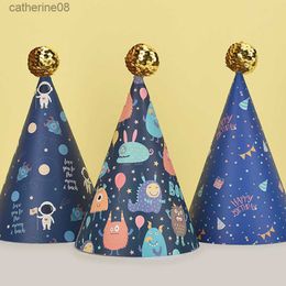 Cute Astronauts Monster Animal Happy Birthday Party Hats DIY Cute Handmade Cap Shower Baby Decoration Boy Girl Gifts Supplie L230621