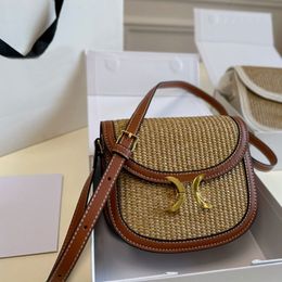 Straw Hard Shoulder Bag Women Crossbody Saddle Bag Fashion Letters Leather Shoulder Strap Golden Hardware Internal Zipper Pocket Lady Handbags Purse