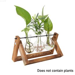 Garden Decorations 3pcs Garden Gift Plant Terrarium Entrance Tabletop Living Glass Vase Bedroom With Wooden Stand Sturdy Office DIY Home Decor L230714