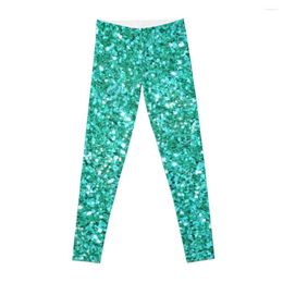 Active Pants Teal Glittering Sparking Sequins Leggings Sporty Woman Gym Women's Push Up