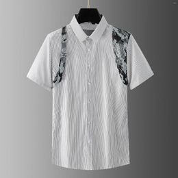 Men's Casual Shirts Trendy Metal Buckle Snake Pattern Shoulder Strap Panelled Fashion Short Sleeve Shirt