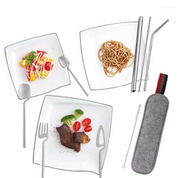 Dinnerware Sets Portable Utensils Travel Camping Utensil Set Stainless Steel Flatware Including Spoon Cutter Fork Straws Cleaning Brush