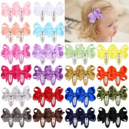 Cute Solid Colour Bow Safety Hair Clips for Baby Girls Grosgrain Ribbon Hairpins Wrapped Kids Hair Accessories