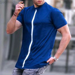 Men's T-Shirts 2023 Spring Summer Short Sleeve Casual T Shirt Mens Streetwear Fashion Striped Print Simple O Neck Loose Pullovers Men Tee Tops L230713