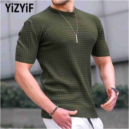 Men's T-Shirts Mens Fashion Lattice Slim Fit T-shirt Casual Sportswear Solid Colour Ribbed Hem Round Neck Short Sleeve Tee Top L230713