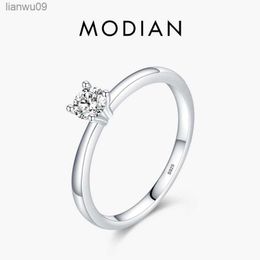 Modian 2022 Minimalism 925 Sterling Silver Round Ten Hearts Clear CZ Simple Wedding Ring For Women Statement Engagement Jewellery L230704