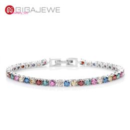 Pendant Necklaces GIGAJEWE 3mm rainbow Color Round Cut White Gold Plated 925 Silver Moissanite Tennis Bracelet