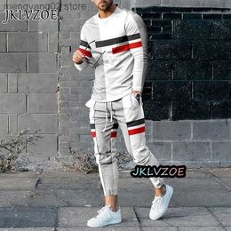 Men's Tracksuits Fashion Luxury Tracksuit Men Casual Sportwear Long Sleeved Tshirt+Trousers 2 Piece Sets Jogger Sportswear Suit 3D Print Clothes T230714