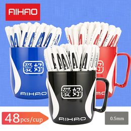 Gel Pens Top Brand Promotions 48pcs Pen AIHAO 801A 0 5mm Cap Neutral Ink Exam Essential School and Office Supplies for Smooth 230713