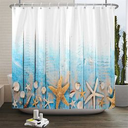 Shower Curtains Seaside Scenery 3d Printed Polyester Shower Curtain Wooden Bridge Nature Fabric Waterproof Bathroom Curtain for Bathtub 180x180