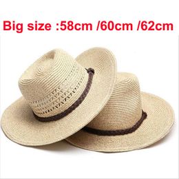 Wide Brim Hats Bucket Big Head Circumference Straw Hat Men Hollow Out Summer Outdoor Sun men's Fishing Beach Windproof Rope Large Male 230713