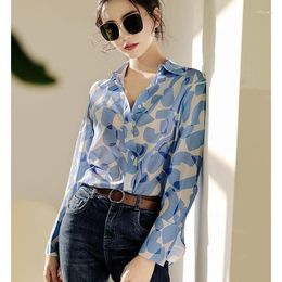 Women's Blouses Print Long Sleeve Shirt Women Top Warm Fashion Polo Collar Loose Shirts Female Autumn Spring 2023 Tops Pullover Ladies V12