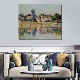 Canvas Art Claude Monet Painting by The River at Vernon Handmade Artwork Vibrant Decor for Wine Cellar