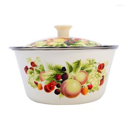 Bowls Maria Antique Enamel Bowl Old-Fashioned Thicken Basin Large Capacity Home Kitchen Refrigerator Fruit Container With Cover